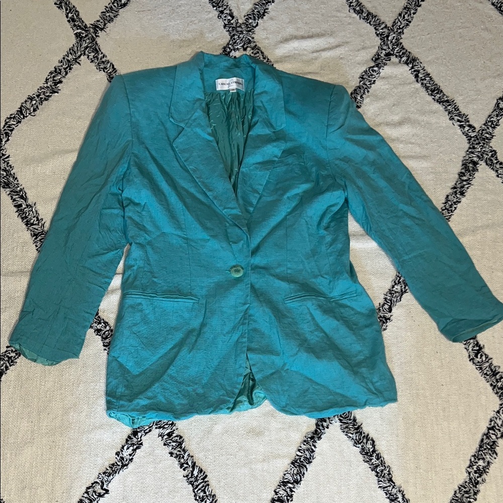 Casual Corner Turquoise Blazer Size 10 With Shoulder Pads Dry Clean Only